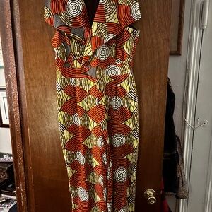 Elegant Orange and Yellow Patterned Maxi Dress